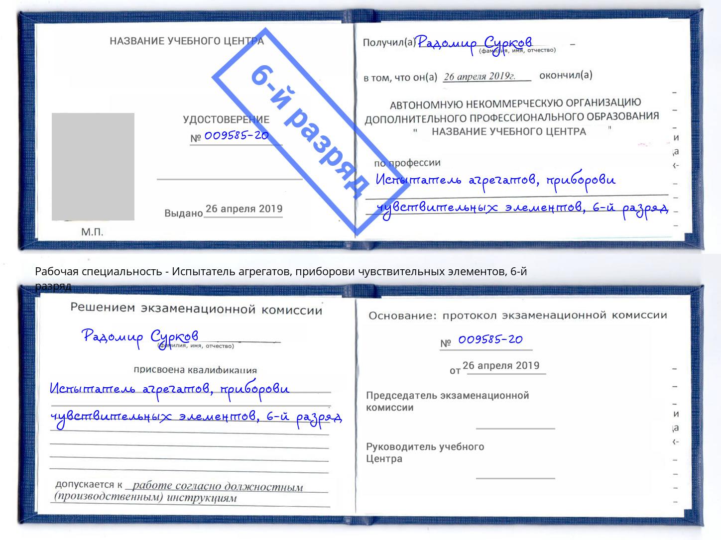 корочка 6-й разряд Испытатель агрегатов, приборови чувствительных элементов Черкесск