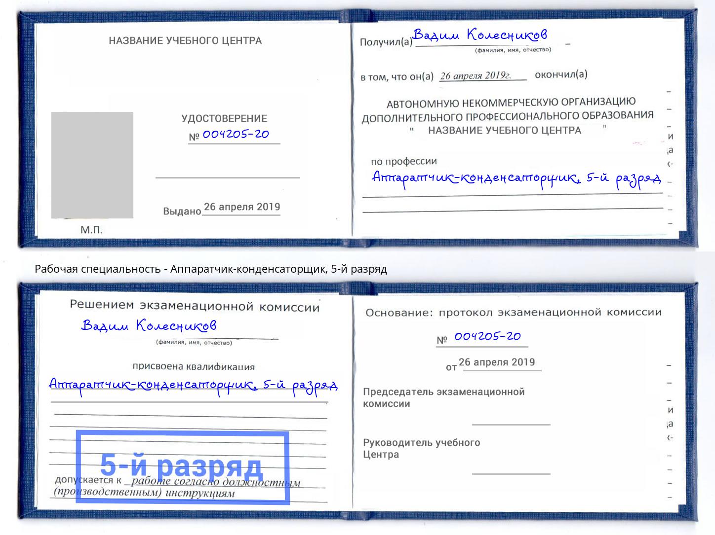 корочка 5-й разряд Аппаратчик-конденсаторщик Черкесск